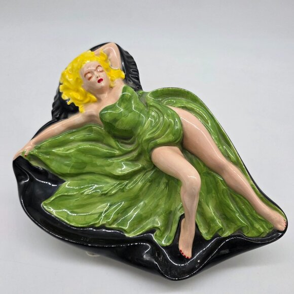 Vintage MCM Holland Mold Ceramic Risque Pinup Girl Ash Tray Candy Dish - Picture 1 of 11